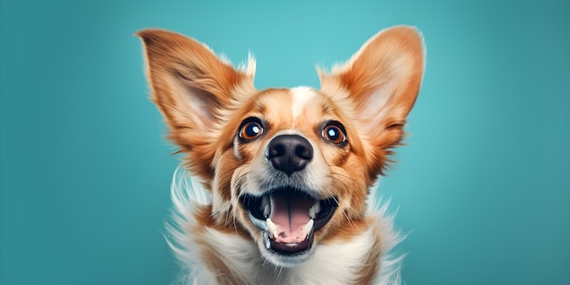 Portrait de chien de compagnie sur un fond bleu minimal pour les bannières et les publicités