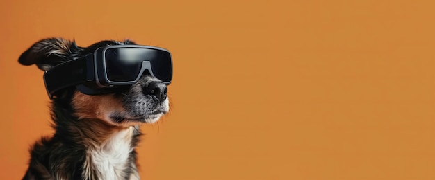 Portrait d'un chien cool dans des lunettes 3D Fond jaune avec espace de copie