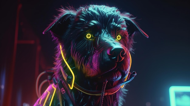 Portrait de chien cyberpunk illustration d'art numérique IA générative