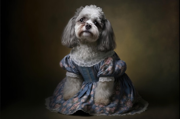 Portrait de chien dans une robe victorienne