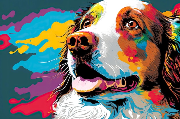 Portrait de chien dans un style pop art couleurs volantes expression générative illustration ai