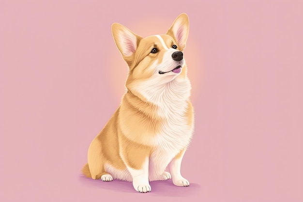 Portrait de chien gallois corgi couleurs pastel rose et jaune copie espace IA générative