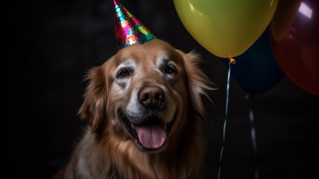 Portrait d'un chien golden retriever pour son anniversaire