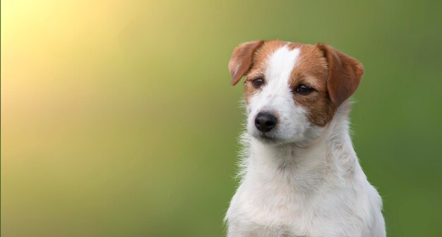 Portrait de chien Jack Russell Terrier sur fond de nature floue verte et lumière du soleil