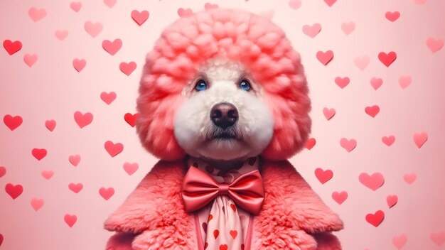 Portrait de chien à la mode dans le concept de la Saint-Valentin