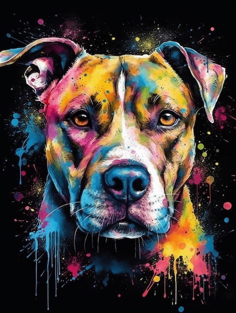 Un portrait de chien peint en couleurs vives