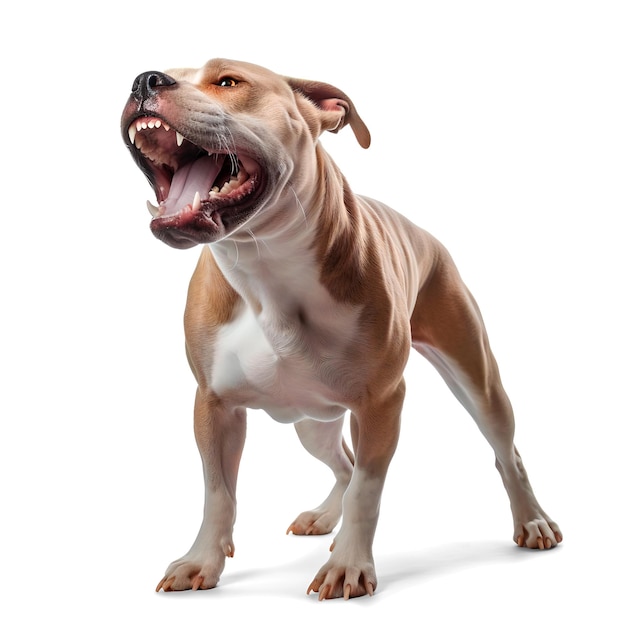Portrait de chien Pitbull avec la bouche ouverte sur un fond isolé