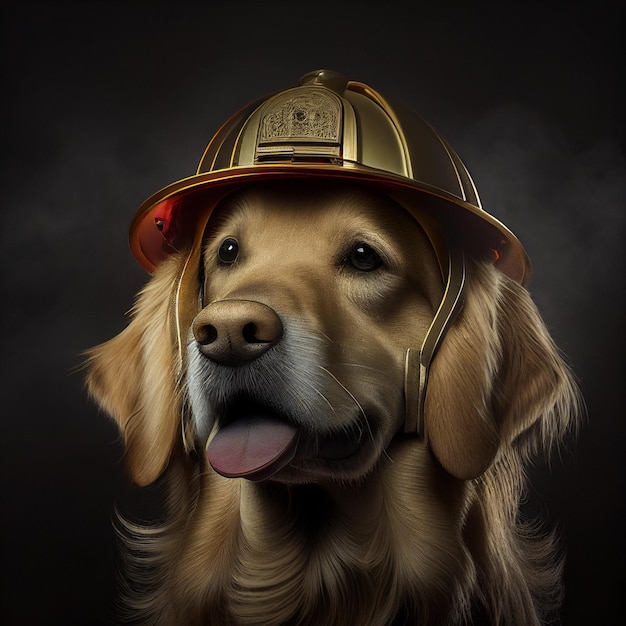 Portrait d'un chien portant un casque et des pompiers ai générative