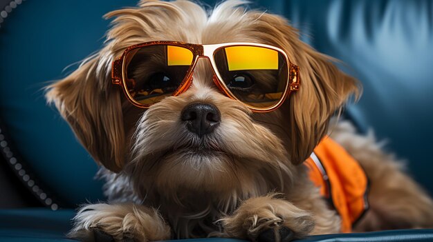 Portrait d'un chien portant des lunettes de soleil