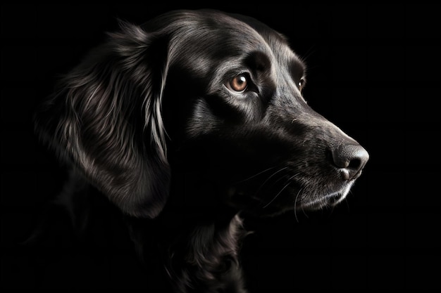 Portrait d'un chien de race pure sur fond noir tourné en studio