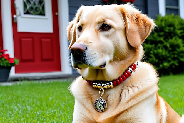 Portrait d'un chien rouge sur le fond de la maison