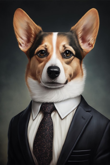 Portrait d'un chien sérieux portant un costume regardant la caméra générative ai