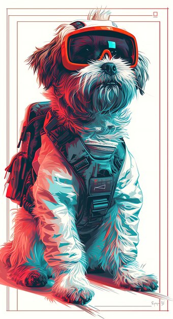 Portrait d'un chien Shih Tzu avec une queue cybernétique Verre de réalité augmentée Poster cybernétique Banner Flyer