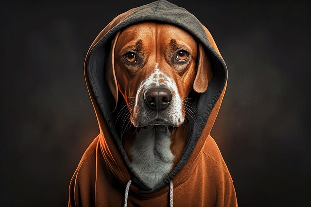 Portrait de chien en vêtements de sport et une hotte ai générative