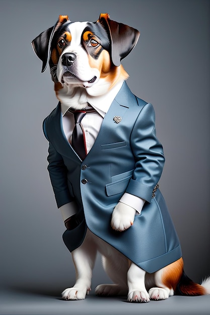 Portrait d'un chien vêtu d'un costume d'affaires formel Portrait d'animal de compagnie dans des vêtements Mode chien