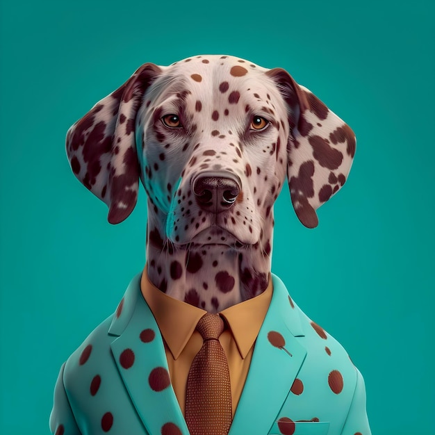 Portrait de chien Vinatge en vêtements à pois chien anthropomorphe