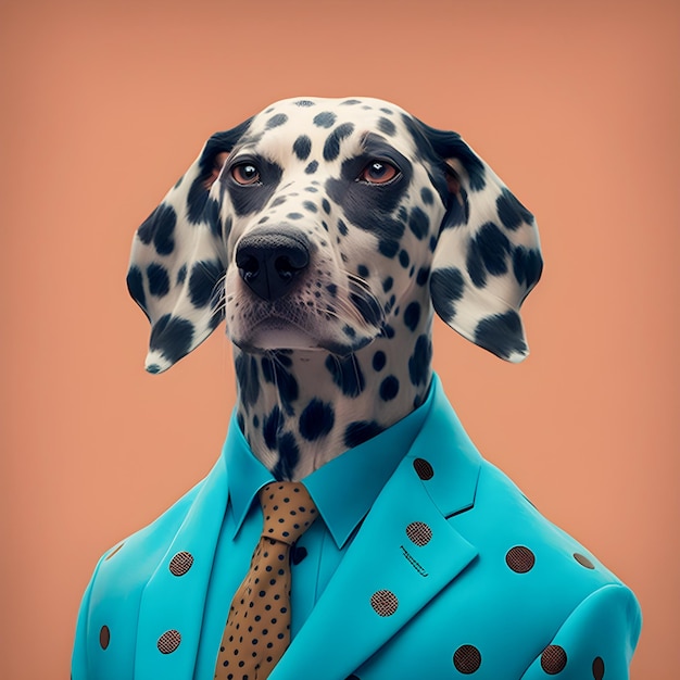 Portrait de chien Vinatge en vêtements à pois chien anthropomorphe