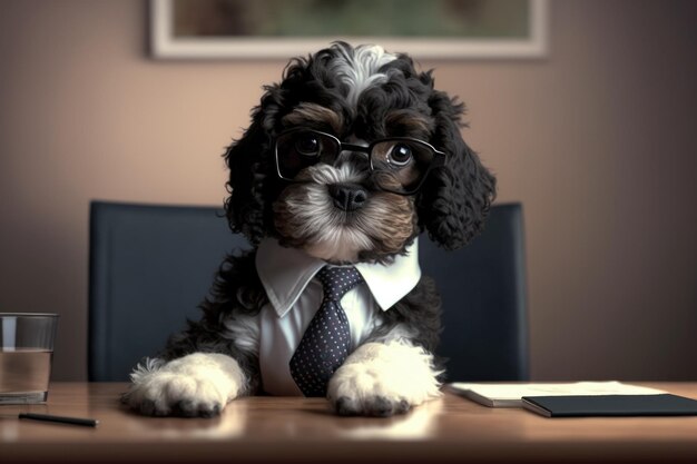 Photo portrait d'un chiot en costume d'affaires au bureau du bureau