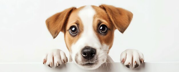 portrait de chiot sur fond blanc généré par l'IA