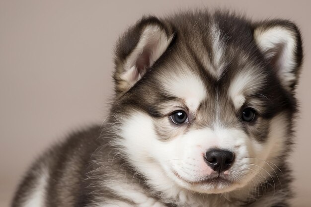 Photo portrait de chiots de malamute d'alaska âgés d'un mois en gros plan dans un studio