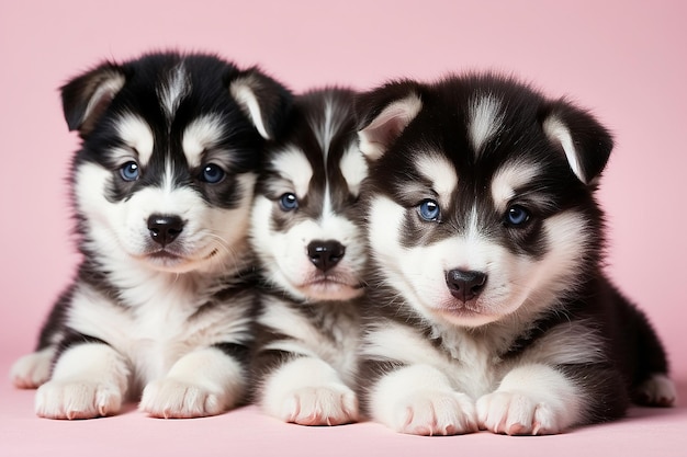 Photo portrait de chiots de malamute d'alaska âgés d'un mois en gros plan dans un studio