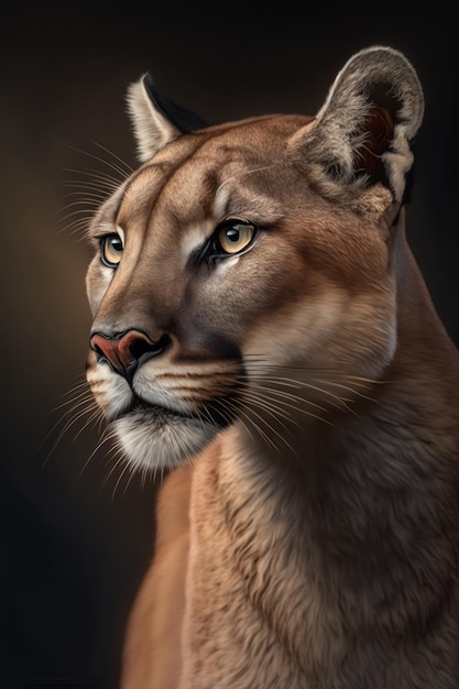 Portrait de cogar ou de puma sur fond sombre AI générative