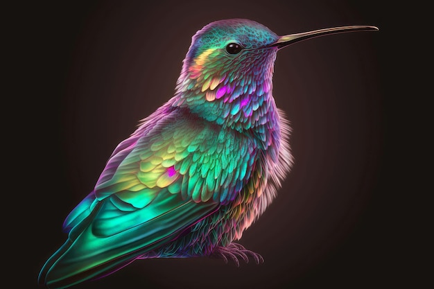 Portrait de colibri aux couleurs néon sur fond sombre ai générative