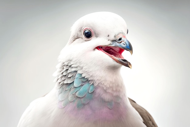 Portrait de colombe souriant de toutes ses dents sur fond blanc illustration générative ai
