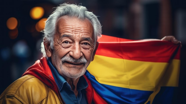 Portrait Colombie senior homme avec drapeau national