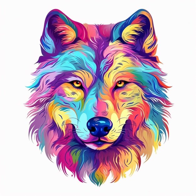 Portrait coloré d'un loup avec une tête de couleur arc-en-ciel