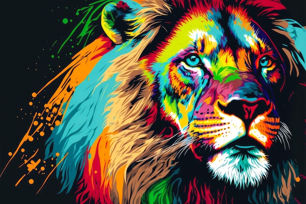 Portrait coloré lumineux du museau de lion dans le style du popart