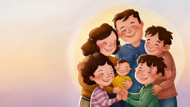 Portrait complet d'une famille heureuse et souriante