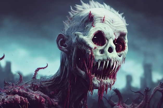 Portrait de concept fantastique d'une peinture d'illustration de style d'art numérique zombie à pleines dents