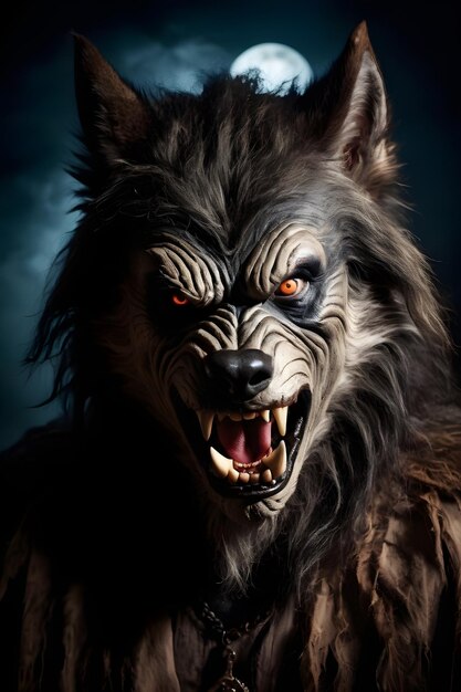 Photo portrait d'un concept d'halloween loup-garou