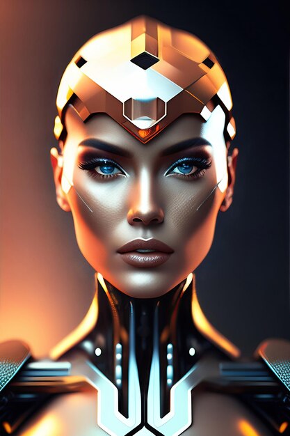 Portrait d'un concept d'intelligence artificielle Cyborg illustration 3d