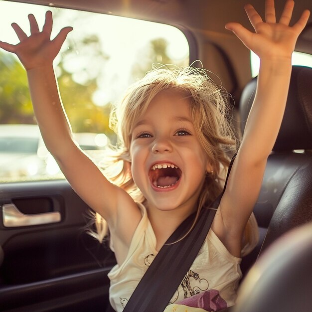 Portrait de conducteurs énergiques enfants Voyages joyeux en voiture