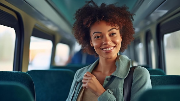 Portrait d'une conductrice heureuse dans un bus public Générer Ai