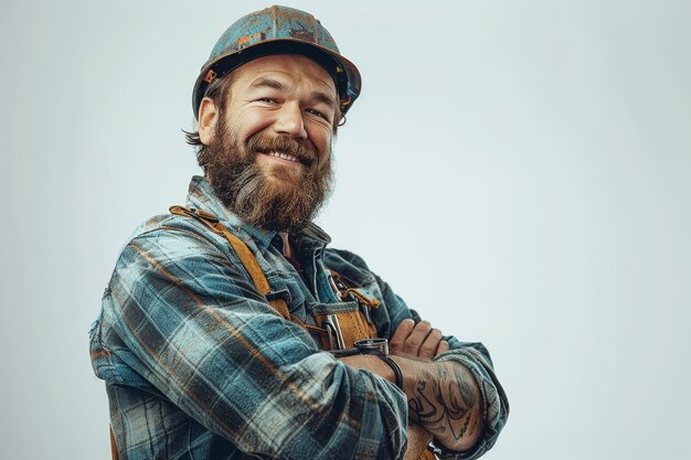 Photo portrait d'un contremaître ou d'un ouvrier de la construction sur fond blanc