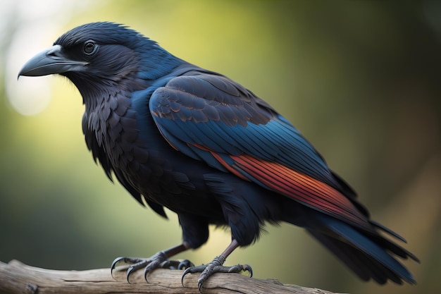 Portrait d'un corbeau à crête bleue à crête noire