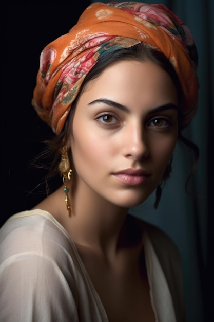 Portrait coupé d'une jeune femme dans un turban créé avec l'AI générative