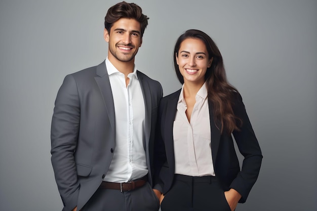 portrait d'un couple d'affaires souriant dans le bureau souriant au bureau