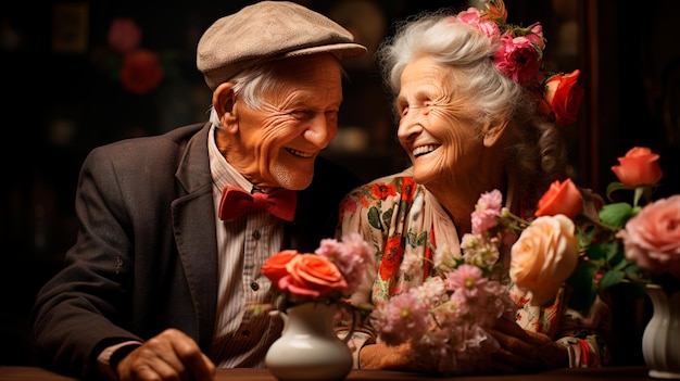 portrait d'un couple âgé amoureux s'embrassant