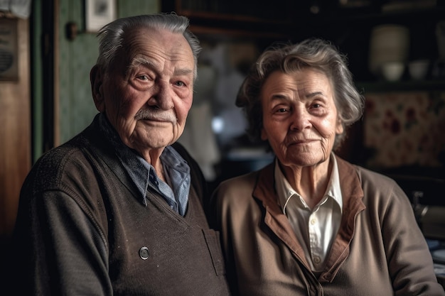 Portrait d'un couple âgé dans la cuisine créé avec une IA générative