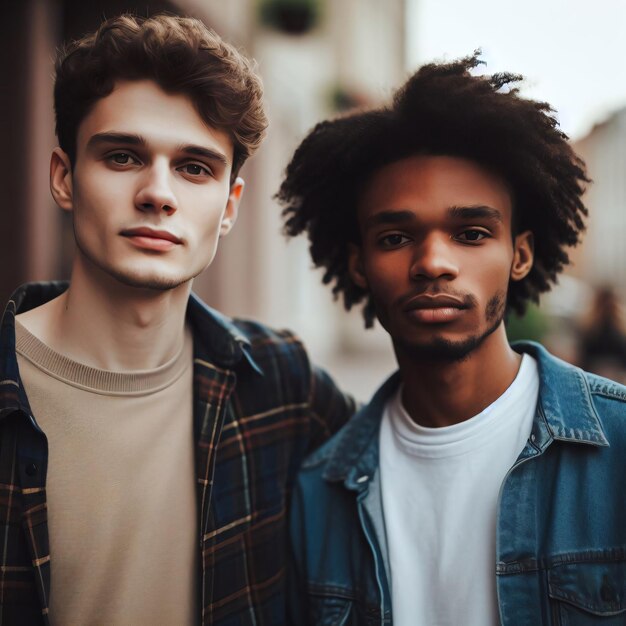 Photo portrait d'un couple d'amis d'ethnies diverses