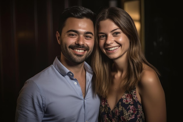 Portrait d'un couple heureux lors de leur fête de fiançailles créée avec une IA générative