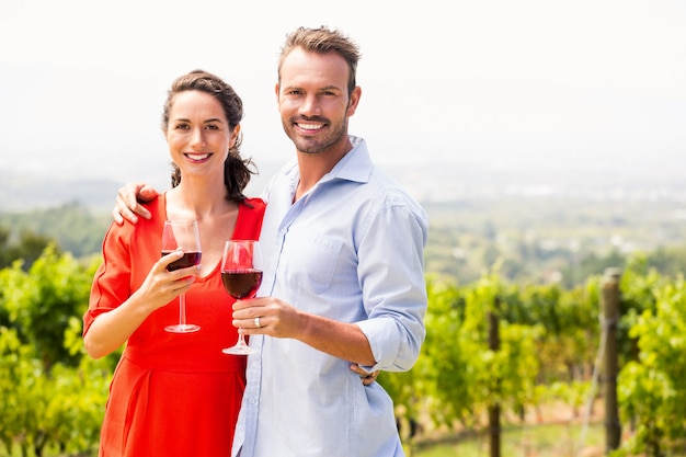 Portrait de couple heureux tenant des verres à vin