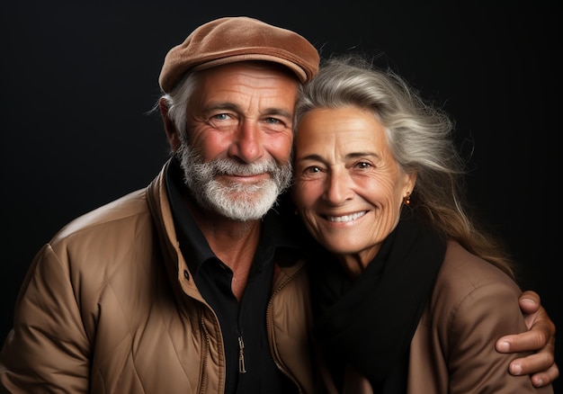 Photo portrait d'un couple mature d'amour, de tendresse et de complicité générés par l'ia