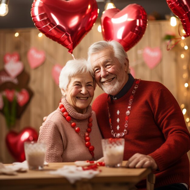 Portrait d'un couple de personnes âgées célébrant la Saint-Valentin