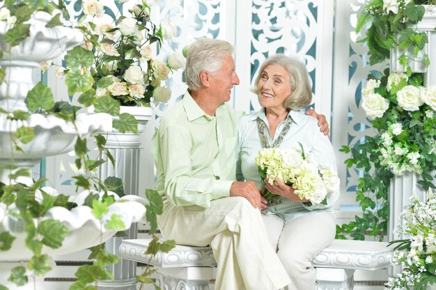 Portrait d'un couple de personnes âgées heureux à la maison