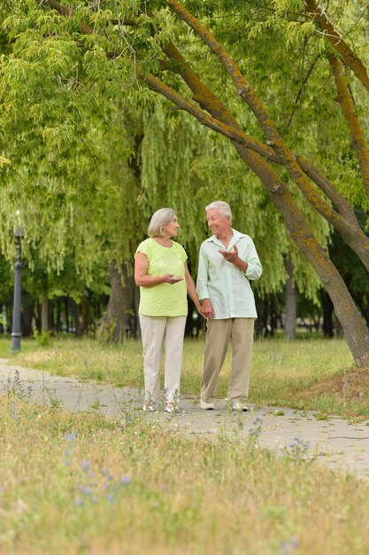 Portrait d'un couple de personnes âgées posant dans le parc